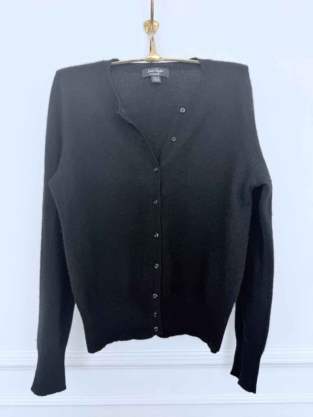 Lord & Taylor Black V-Neck Button-Front Cardigan - S